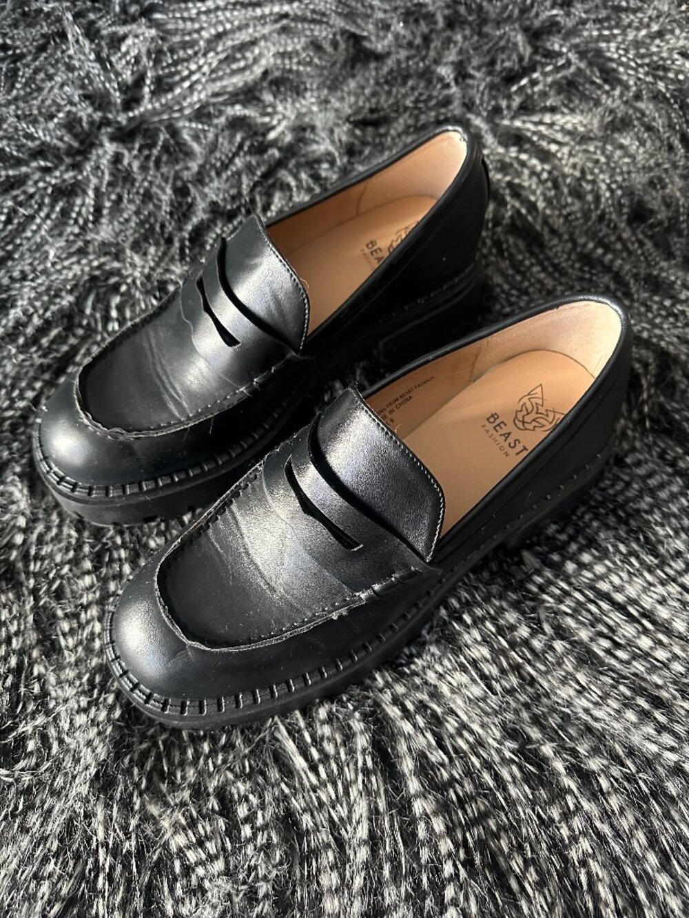 Beast Fashion Black Leather Penny Loafers